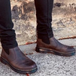 Dr. Martens 2976 Crazy Horse Chelsea Mens Gaucho Dark Brown Leather Boots New